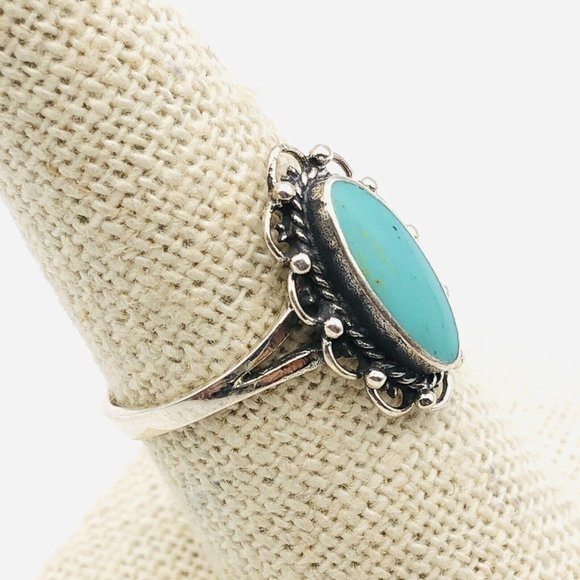 Southwest Style 925 Sterling Silver Turquoise Band Ring Boho Southwest Ladies 8 - Picture 5 of 6
